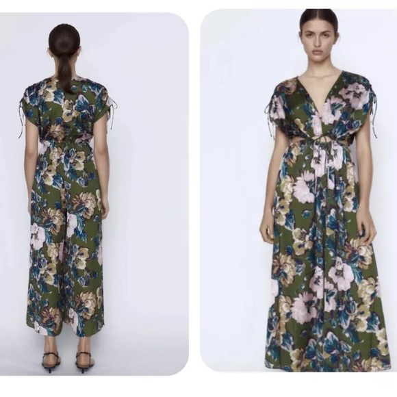 NWOT Zara Floral Print Flowy Junpsuit - Picture 4 of 6